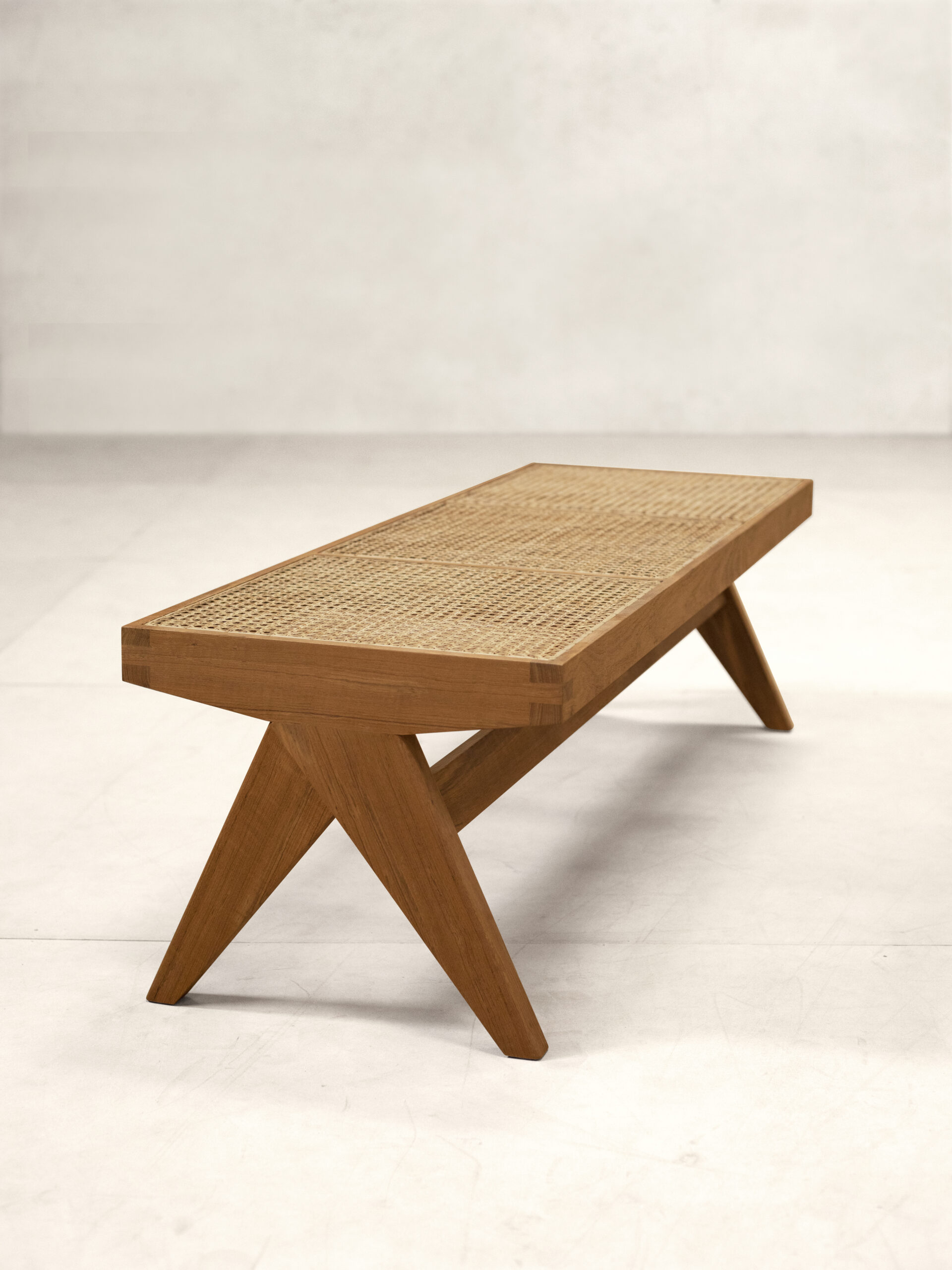 Teak and Cane Bench