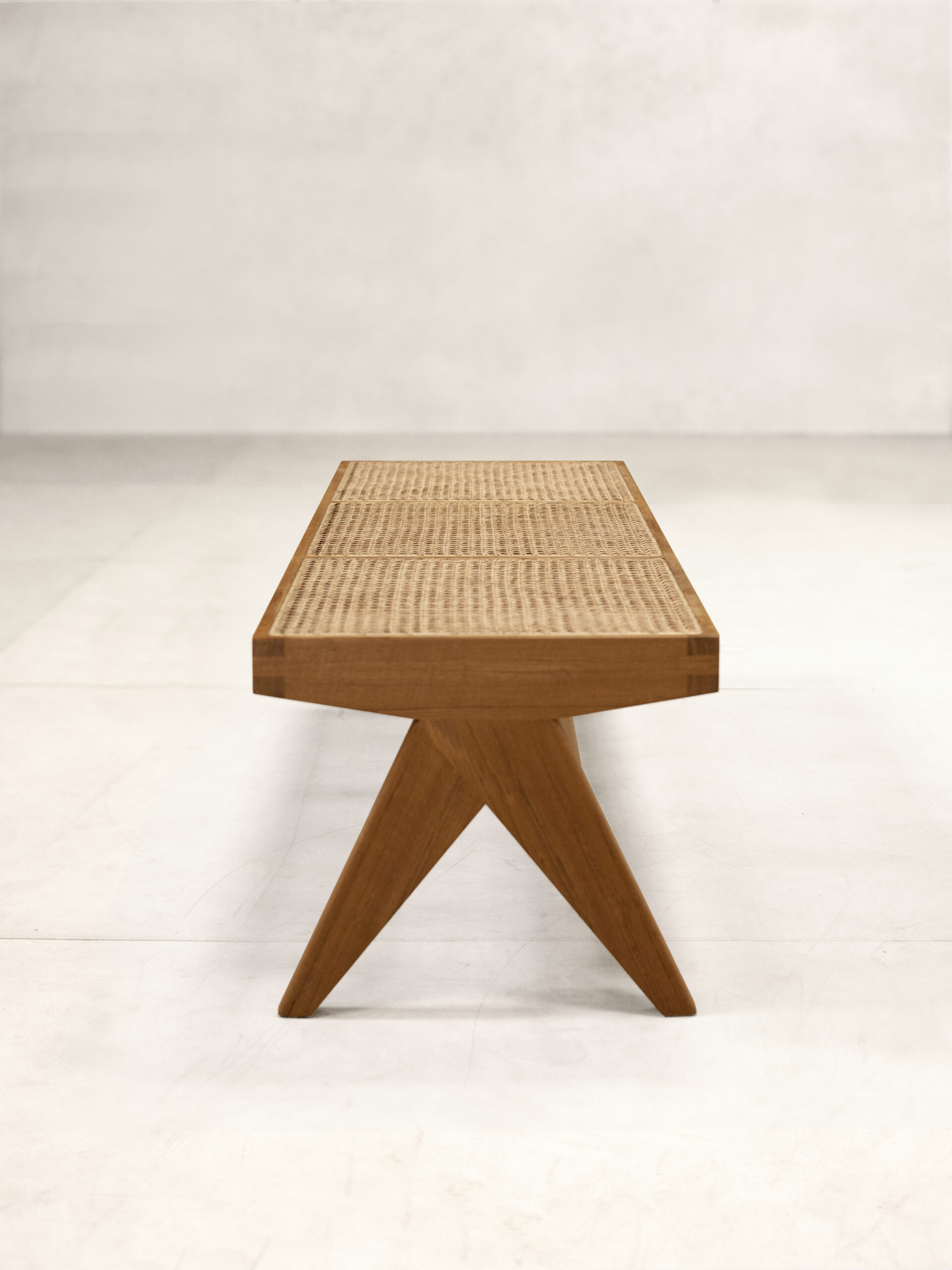 Teak and Cane Bench