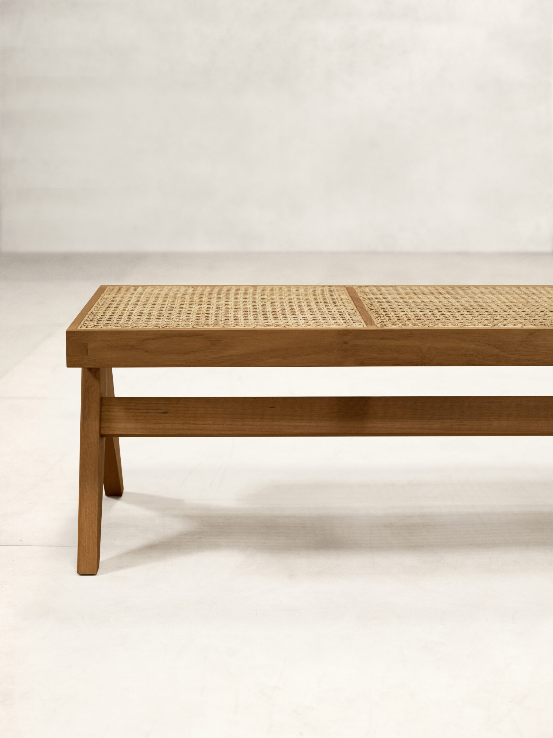 Teak and Cane Bench