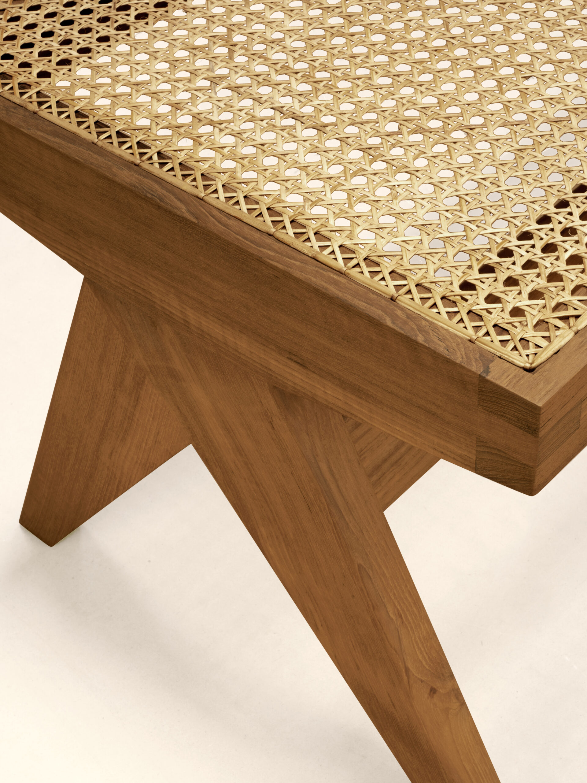 Teak and Cane Bench
